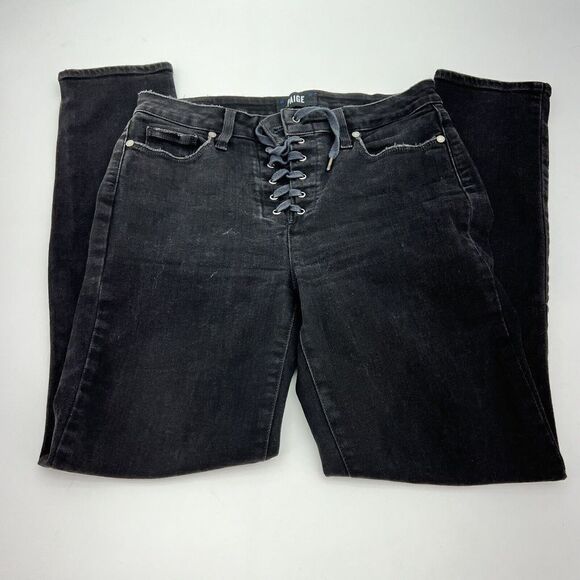 PAIGE Denim - Paige Hoxton Ankle Peg Black Waist Tie Denim Jeans Size 28